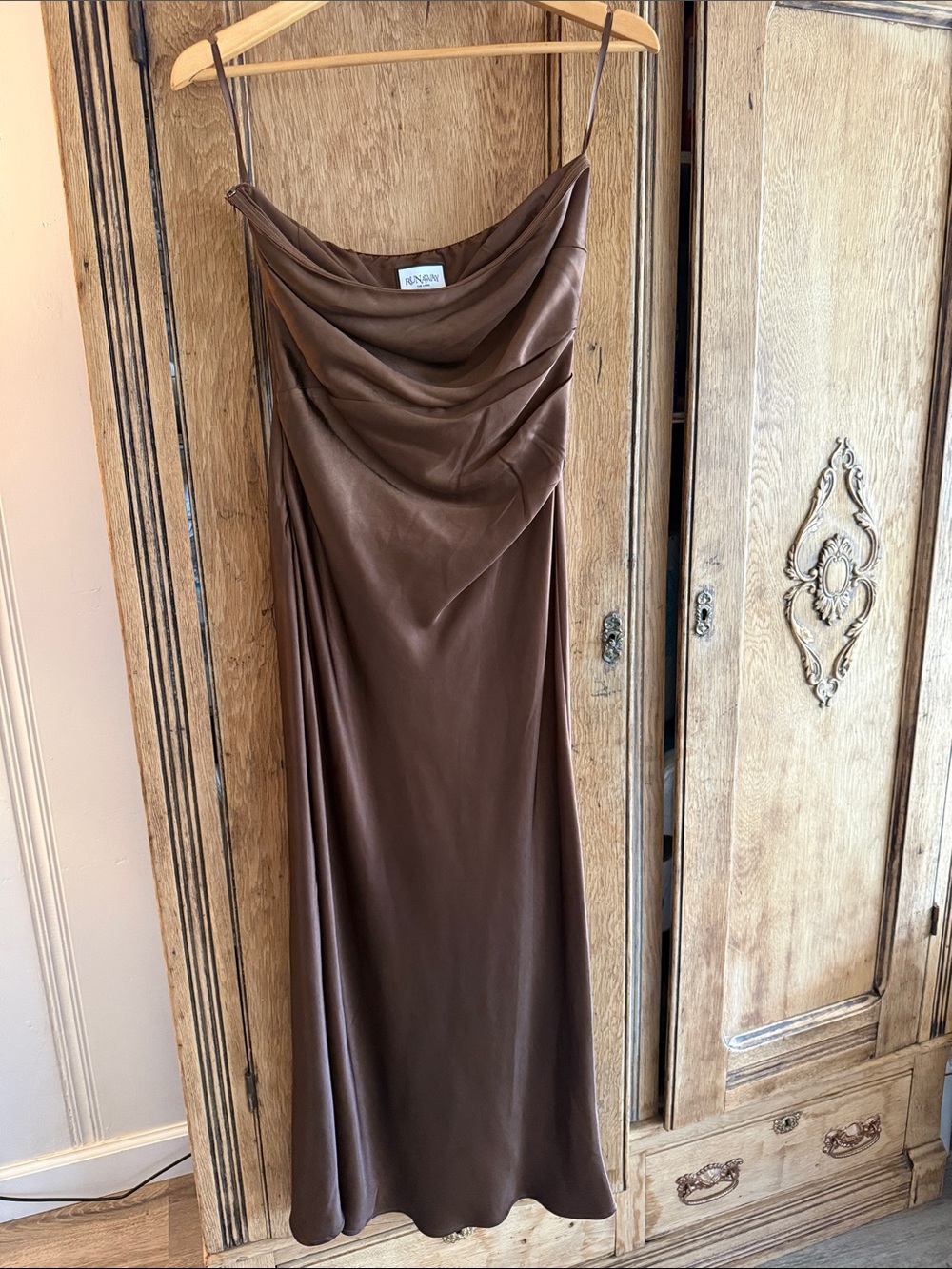 Runaway The Label Brown Satin Slip Dress